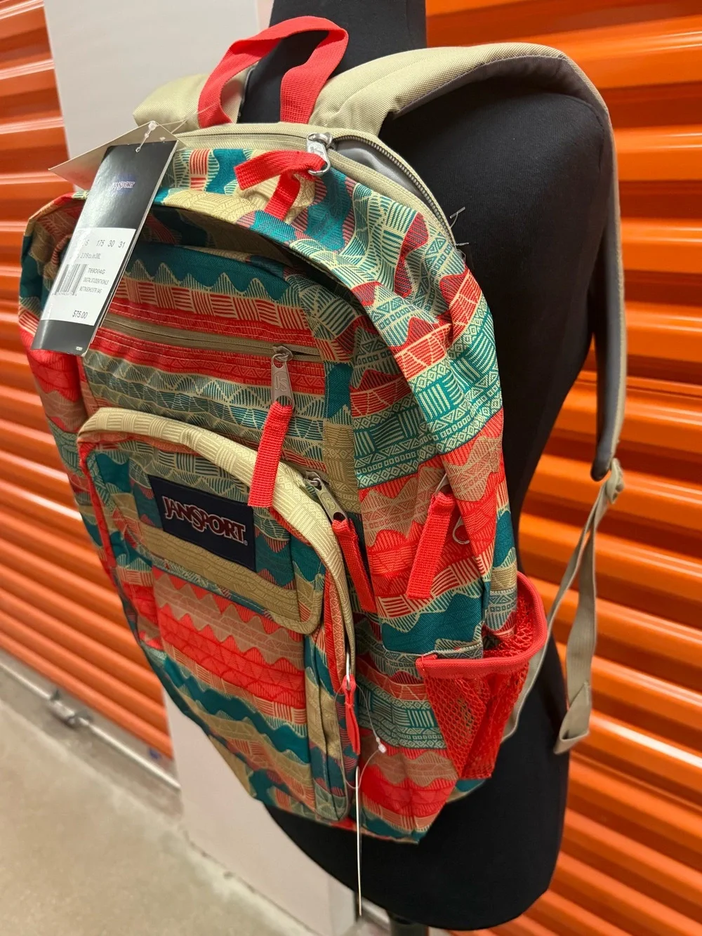 NWT JanSport Men’s Digital Student Multicolor Patterned Backpack - Red/Teal/Tan